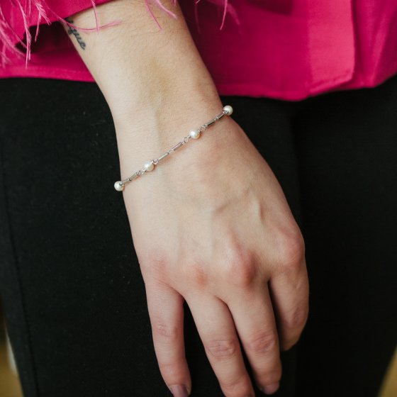 Armband 925/- Sterling Silber rhodiniert Süßwasserperlen 
