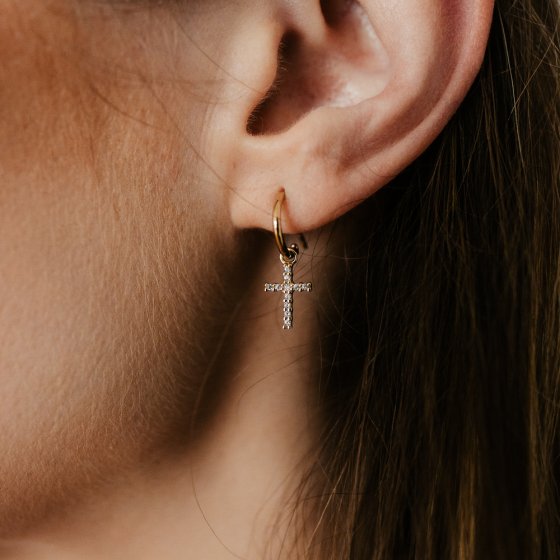 Creolen 925/- Sterling Silber vergoldet  Einhänger Kreuz 