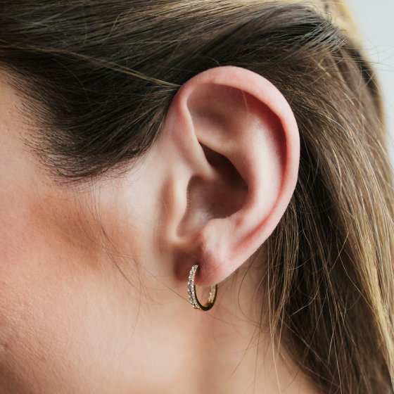 Klappcreolen 925/- Sterling Silber vergoldet Zirkonia  15mm 