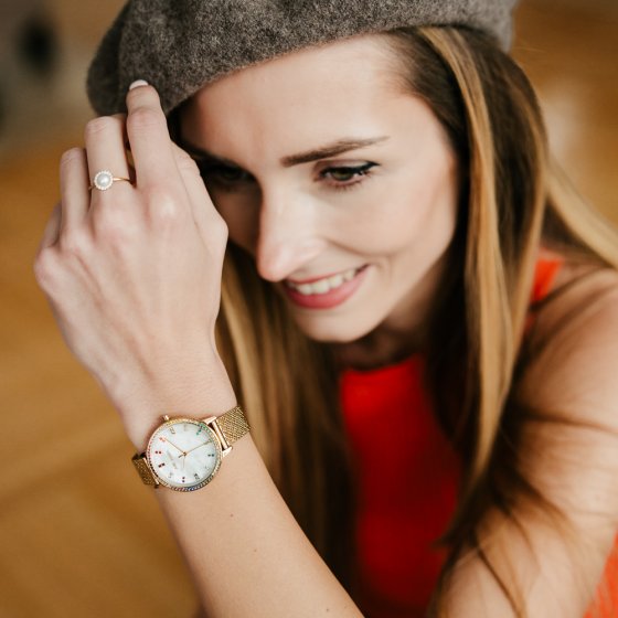 Damenuhr Edelstahl goldfarben Rainbow gold white 