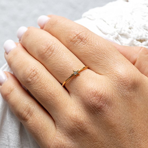 Ring 925 Sterling Silber gelb vergoldet Stern Zirkonia 