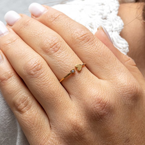 Ring Silber 925 vergoldet mit Herz-Motiv und weißem Zirkonia-Stein 
