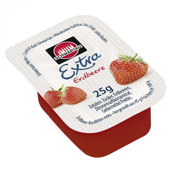 Schwartau Extra Erdbeer Konfitüre Portionsschalen 100 Stück in je 25g 