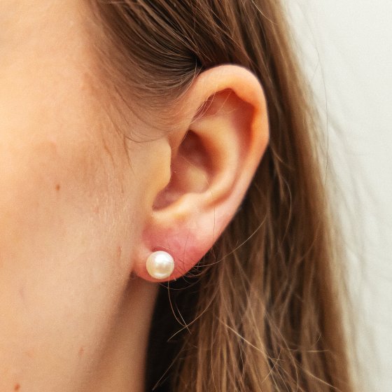 Ohrstecker Gold 585 mit weißen Perlen 7-7,5mm 