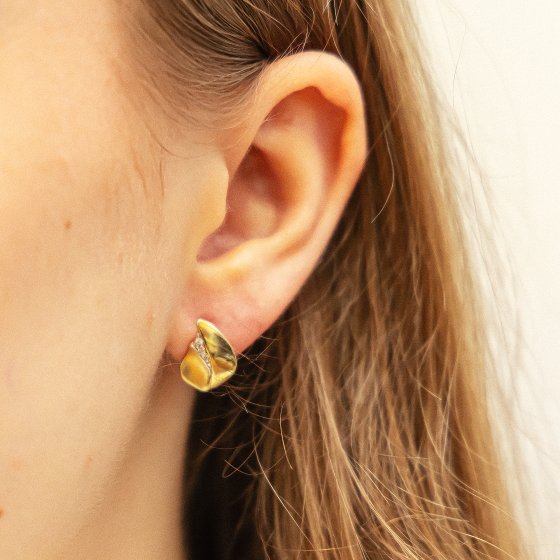 Ohrstecker Gold 375 zweifarbig mit weißen Zirkonia-Steinen 