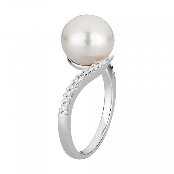 Ring Gold 585 mit 20x Brillant zus. 0,15ct. und weißer Perle 