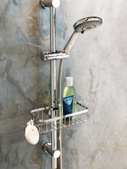 Duschstangencaddy Mod. Floresta Eckig, Anbringung ohne Bohren und Schrauben 