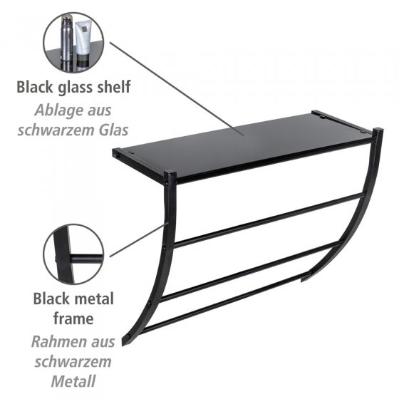 Wandregal Mod. Tarderia Schwarz, Ablage aus Glas 