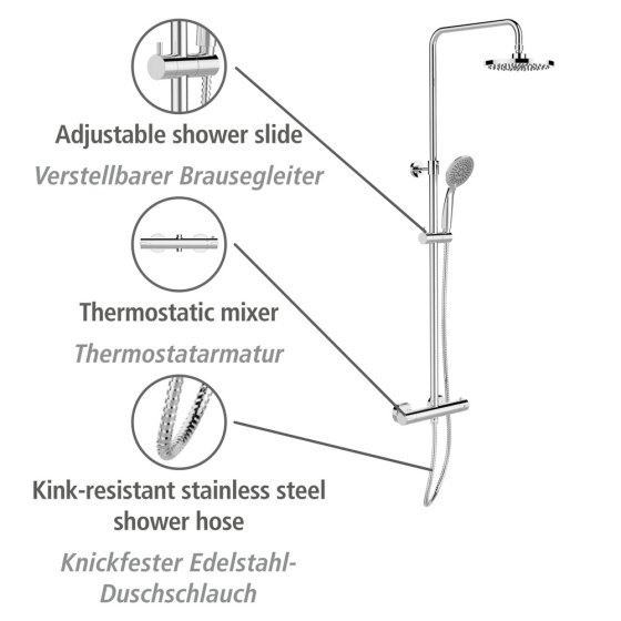 Duschsystem Mod. Young Eco mit Thermostat-Armatur Chrom, inkl. 2 Watersaving Regulatoren 