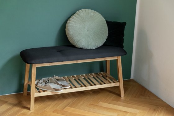 Schuhbank mit Sitzpolster Mod. Ecori, FSC®-zertifizierter Bambus, recyceltes Polyester 