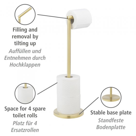 2in1 Stand Toilettenpapierhalter Gold, platzsparend, für bis zu 4 Ersatzrollen 