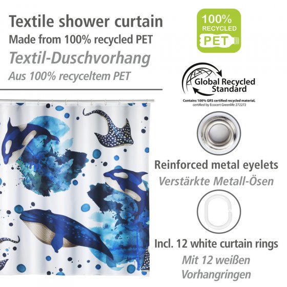 Duschvorhang Mod. Aquaris, 180 x 200 cm, Textil (100 % recyceltes Polyester) 