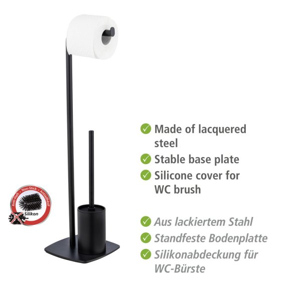 Stand WC-Garnitur Mod. Iria Schwarz, mit WC-Papierrollenhalter und WC-Bürste 