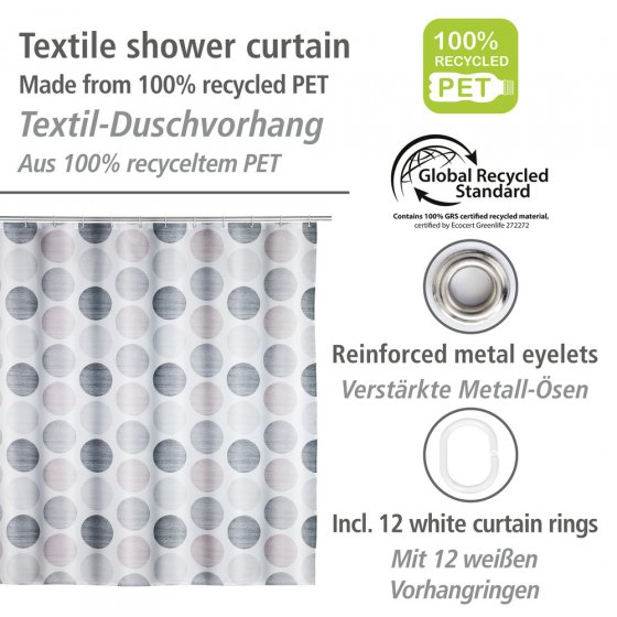 Duschvorhang Mod. Pastell Dots, 180 x 200 cm, Textil (100 % recyceltes Polyester) 
