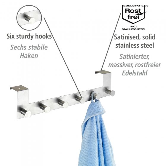 Türgarderobe Edelstahl Mod. Celano 4 cm, 6 Haken, für Türfalzstärken bis 4 cm