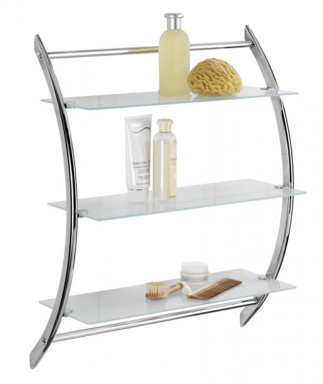 Wandregal Mod. Vermont Chrom mit 3 Glasablagen, Ablagen aus Sicherheitsglas