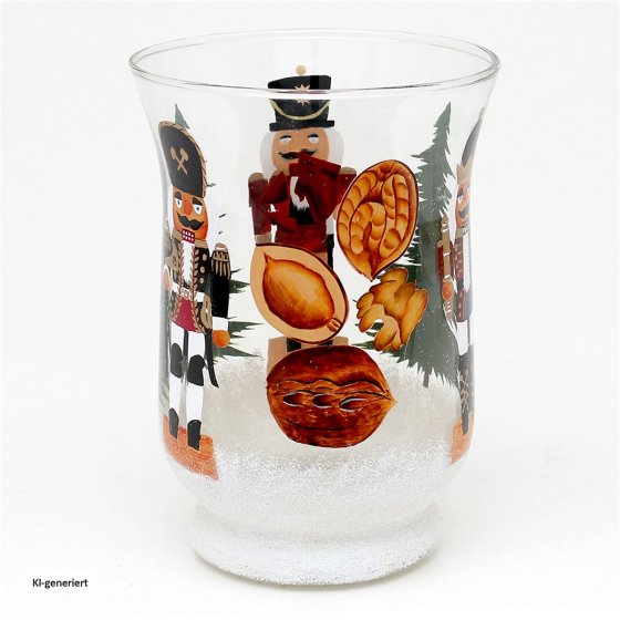 Teelichthalter Ø 11 cm Glas mit Weihnachtsmotiv Nussknacker 