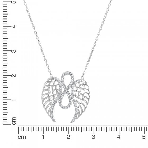 Kette Engelsflügel Unendlichkeit 925 Silber rhodiniert Zirkonia Weiß 