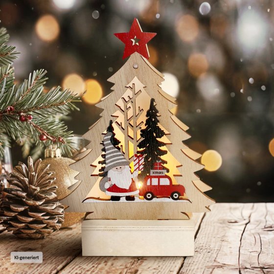 Weihnachtsdeko Tannenbaum mit Weihnachtsmann und Auto 