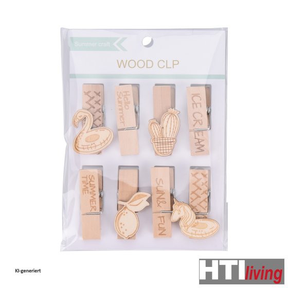 Briefklemme, 8 Stück Holz 