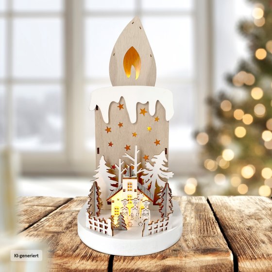 LED Weihnachtsdeko Kerze mit Kirche und Sternsingern 