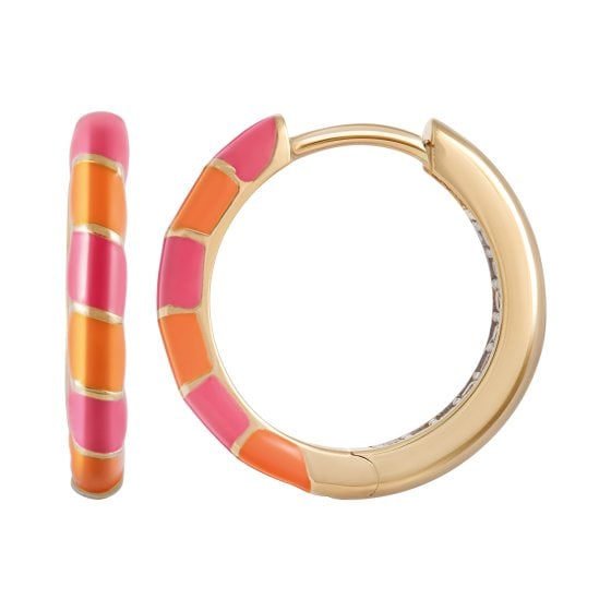 Creole 925  Silber vergoldet Email in pink und orange 