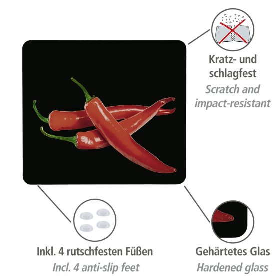 Motivplatte Mod. Hot Peperoni, gehärtetes Glas