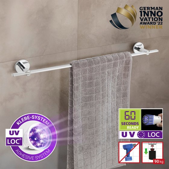 UV-Loc® Badetuchstange Uno Mod. Isera 60 cm, Befestigen ohne Bohren mit innovativem Klebesystem 