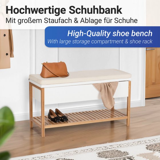 Schuhbank mit Staufach Mod. Finja, aus Bambus/MDF