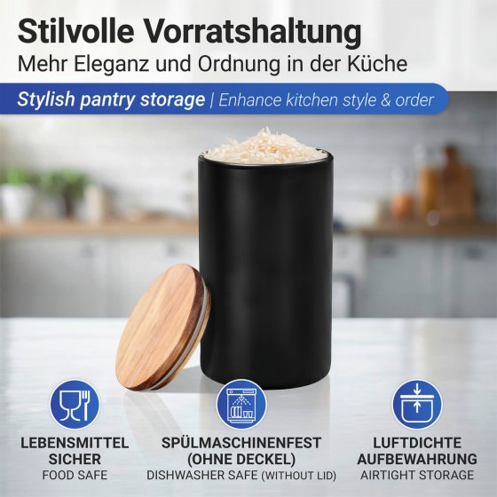 Aufbewahrungsdose Mod. Mio Schwarz 1,4 L, aus Borosilikatglas