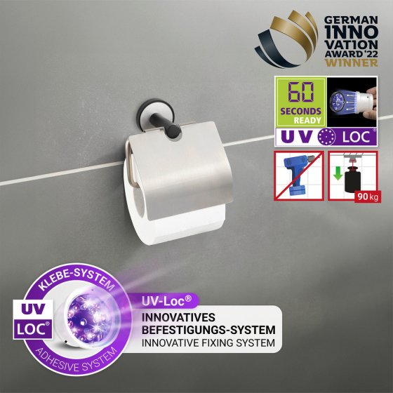 UV-Loc® Toilettenpapierhalter mit Deckel Mod. Udine, Befestigen ohne Bohren 