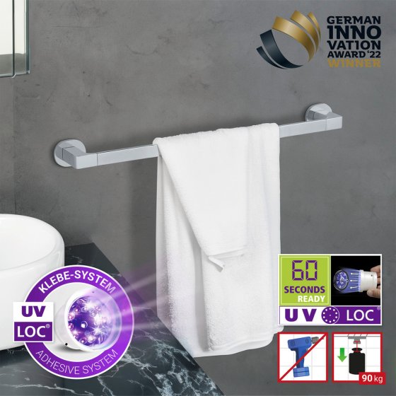 UV-Loc® Badetuchstange Uno Mod. Maribor 60 cm, Befestigen ohne Bohren mit innovativem Klebesystem 
