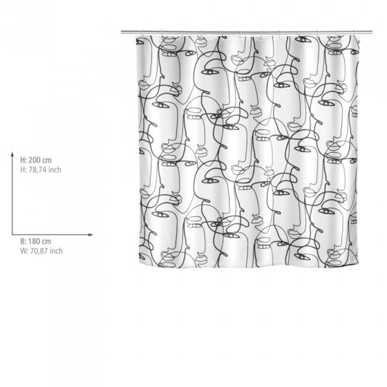 Anti-Schimmel Duschvorhang Mod. Faces, Textil (Polyester), 180 x 200 cm, wasserabweisend, waschbar