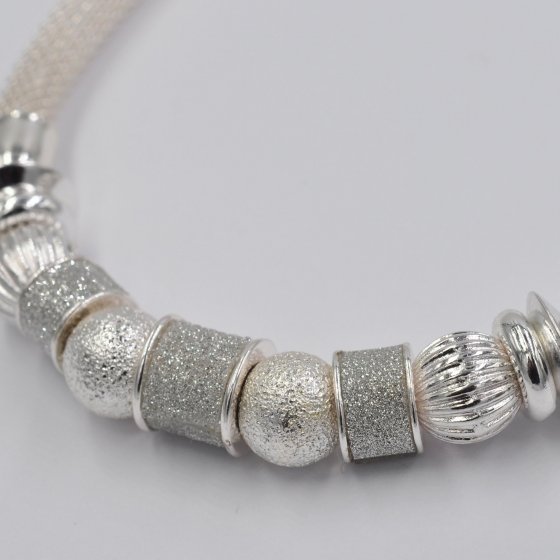 Set Kette Armband Metall 48+7,0cm + 19,0cm Stretch Mesh Kugeln Metall 