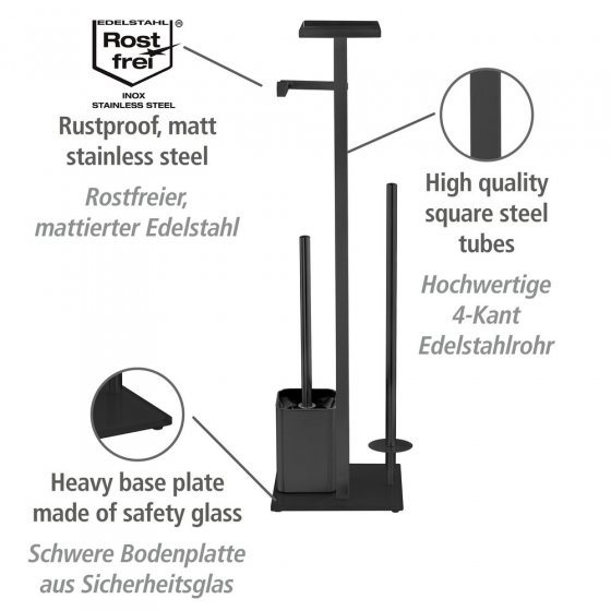 Stand WC-Garnitur Mod. Debar mit Ablage Schwarz, aus rostfreiem Edelstahl
