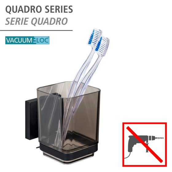 Vacuum-Loc® Zahnputzbecher Mod. Quadro Schwarz, Befestigen ohne Bohren 