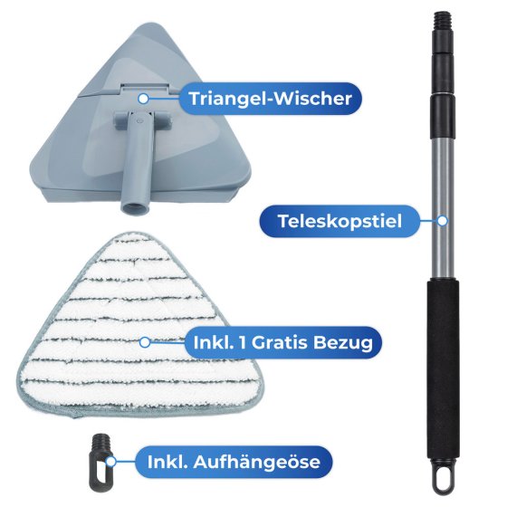 Mod. Triangel-Wischer mit Teleskopstiel, 360° Duo-Knickgelenk 