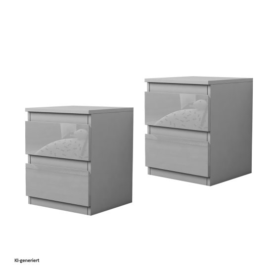 Nachtschrank Kenji Hochglanz Grau 2er-Set 