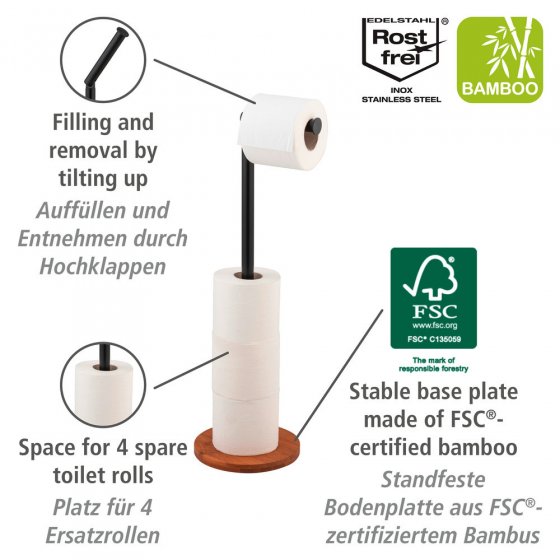 2-in-1 Stand Toilettenpapierhalter Mod. Serro, aus stabilem Bambus 