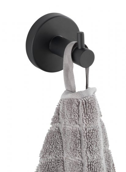 Wandhaken Mod. Bosio inkl. Kleber, Schwarz matt, Befestigen ohne bohren - Power-Loc® 