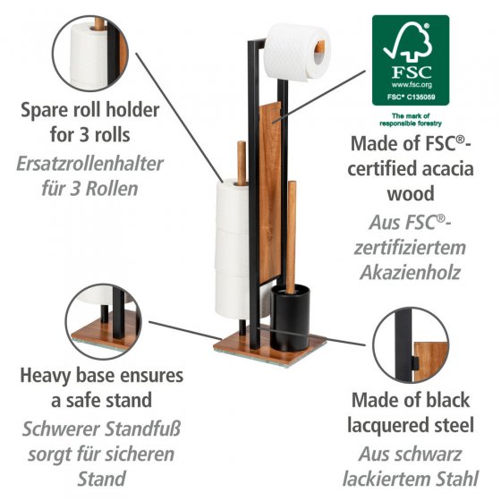 Stand WC-Garnitur Mod. Rivalta Acacia, Akazienholz und schwarz lackierter Stahl 