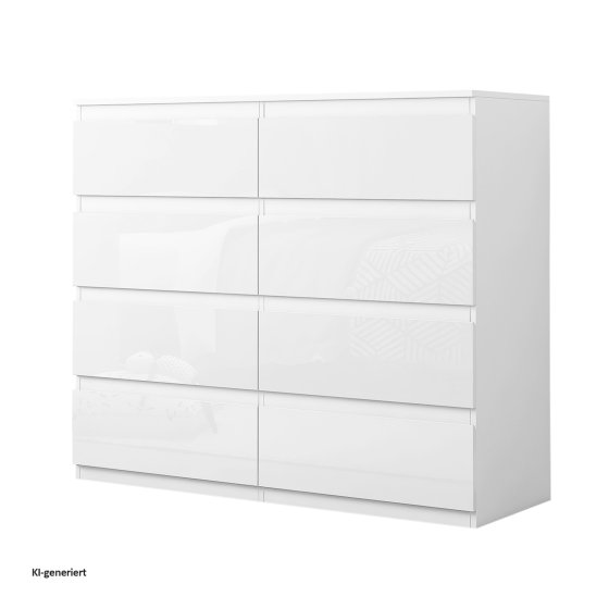 Sideboard Kenji 8 Schubladen Hochglanz Weiß 