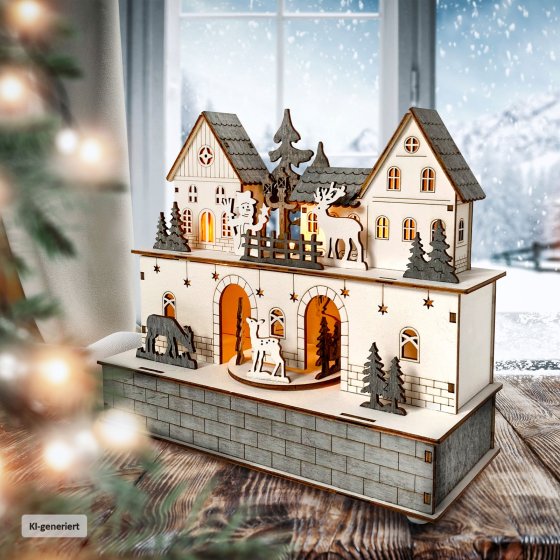 Beleuchtete Weihnachtsszene mit beweglichen Figuren 