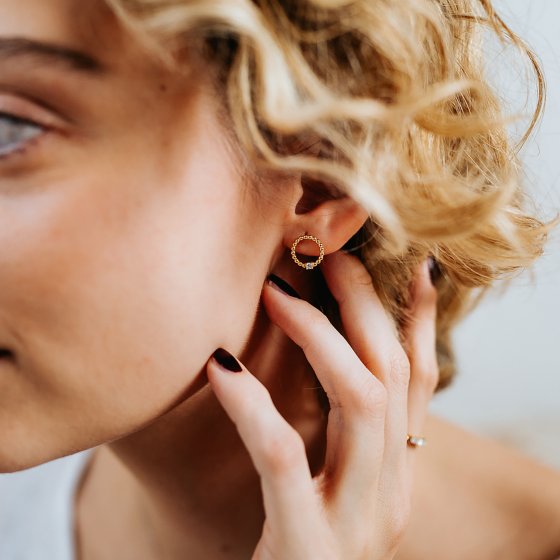 Ohrstecker 925/- Sterling Silber rhodiniert/vergoldet  rund  80 Zirkonia 