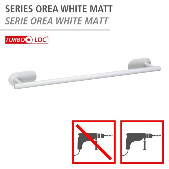 Turbo-Loc® Badetuchstange Uno Mod. Orea White matt, 60 cm, aus rostfreiem Edelstahl 
