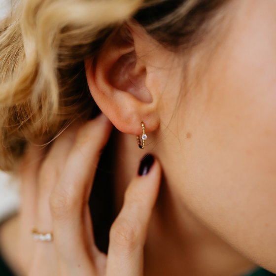 Creolen 925/- Sterling Silber vergoldet  2 Zirkonia  12mm 