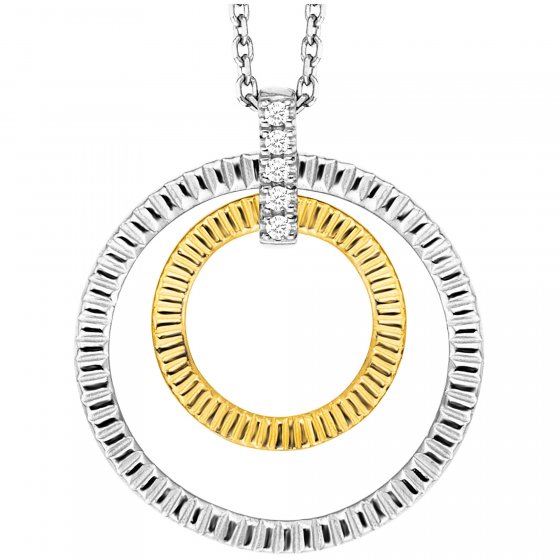 Anhänger mit Kette 925/- Sterling Silber rhodiniert/vergoldet  2 Kreise Zirkonia 