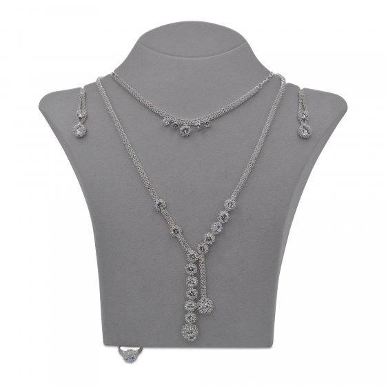 Set Kette Ohrringe Armband Ring Metall glanz Strass weiß 