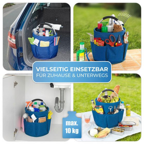 Universal Reinigungs Caddy 16 l, Blau, mit 6 Außentaschen für Schwämme und Tücher 