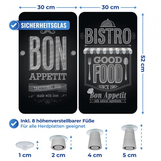 Glasabdeckplatten Universal Mod. Bon Appetit, 2er Set, aus schlagfestem Sicherheitsglas